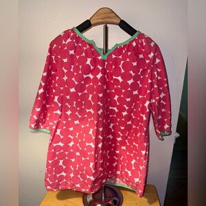 Mini Boden pink and white large polka dot girls dress, size 7/8